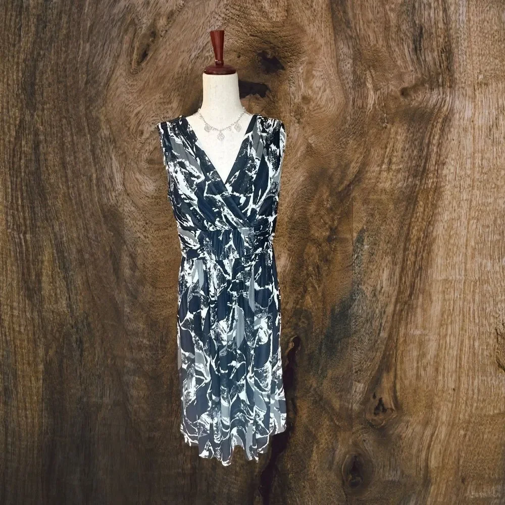 Coldwater Creek Sleeveless Crossover Midi Dress Black/Blue/White